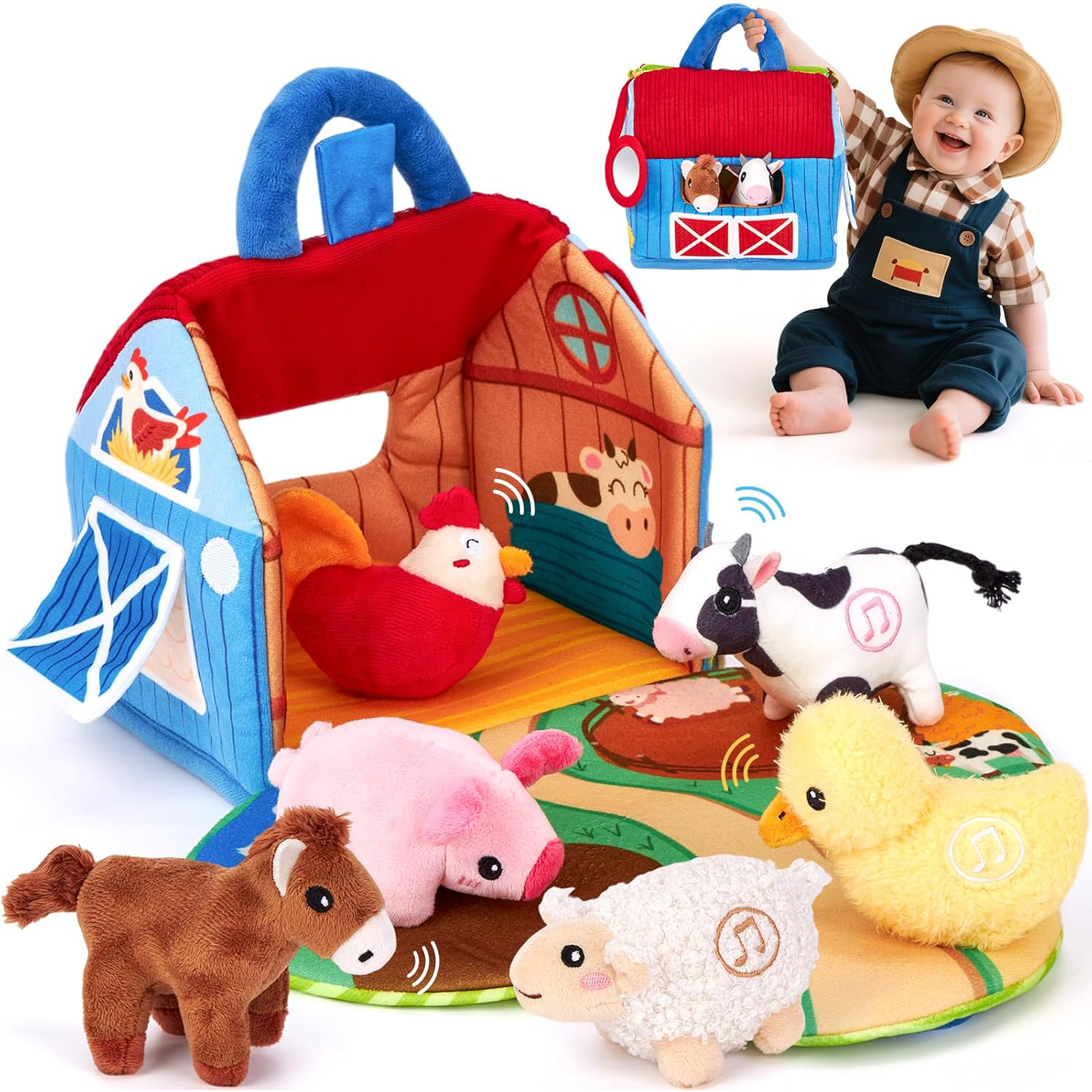 Baby Surprise Barn Toy – Plush Farm Animals with Real Sounds ...