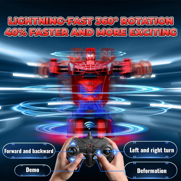 🔥[Cool Spider Transformation RC Car]🔥 One-Button Transformation · Eye & Underbody Lights · 360° High-Speed Rotation! Unleash the Ultimate Mecha Adventure for Boys! 🚗✨🤖