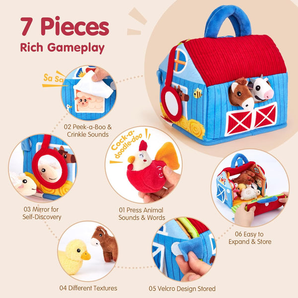 Baby Surprise Barn Toy – Plush Farm Animals with Real Sounds