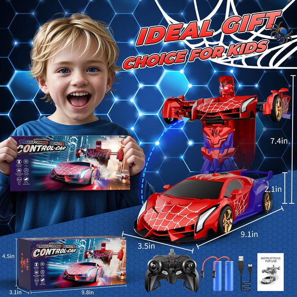 🔥[Cool Spider Transformation RC Car]🔥 One-Button Transformation · Eye & Underbody Lights · 360° High-Speed Rotation! Unleash the Ultimate Mecha Adventure for Boys! 🚗✨🤖