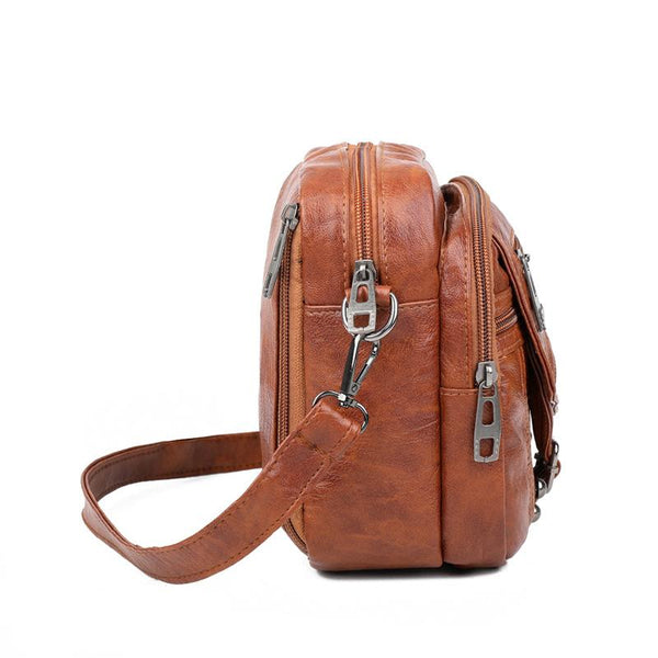 Vintage Studded Buckle Washed Leather Bag