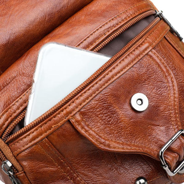 Vintage Studded Buckle Washed Leather Bag