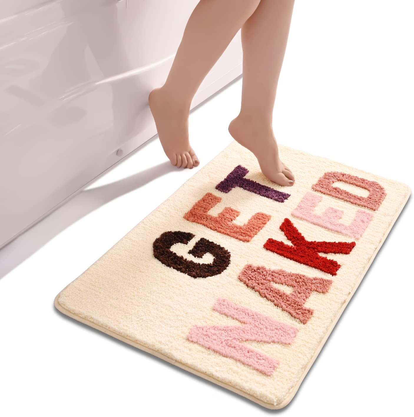 Feblilac Rectangular Color Letter Get Naked Print Tufted Bath Mat