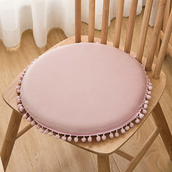 Feblilac Solid and Small Pompom Plush Memory Foam Cushion