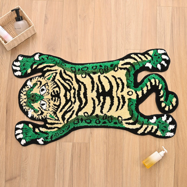 Feblilac Green and Yellow Tiger Tufted Bath Mat Mom‘s Day Gift, Tibetan Style