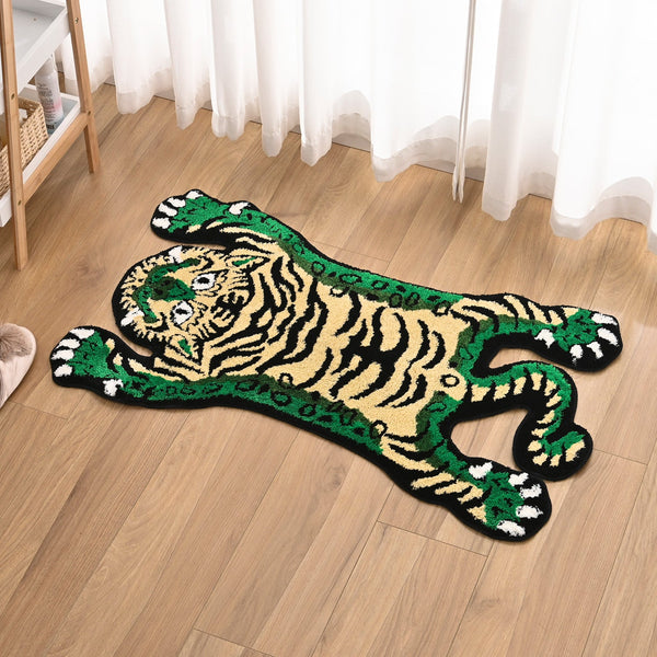 Feblilac Green and Yellow Tiger Tufted Bath Mat Mom‘s Day Gift, Tibetan Style