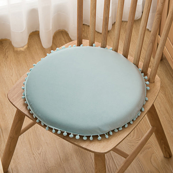 Feblilac Solid and Small Pompom Plush Memory Foam Cushion