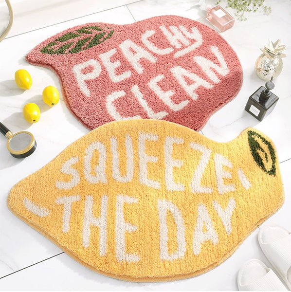 Feblilac Cute Peach Lemon Bath Mat, Bathroom Rug, Door Mat