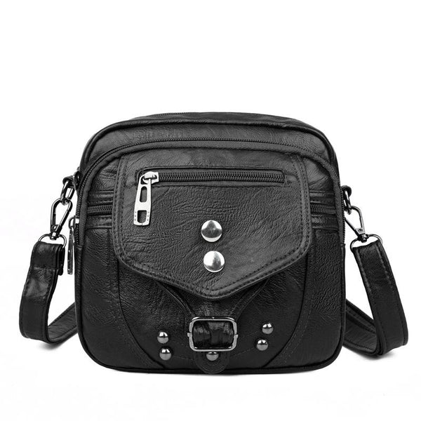 Vintage Studded Buckle Washed Leather Bag