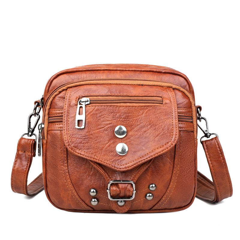 Vintage Studded Buckle Washed Leather Bag